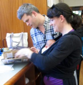 Student's parents reading worm book